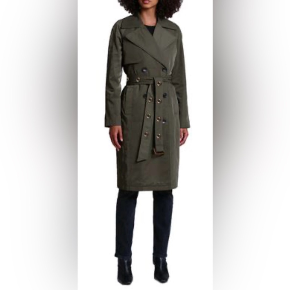 NEW Avec Les Filles Water Resistant Trench Coat Army Green, Lined Size S